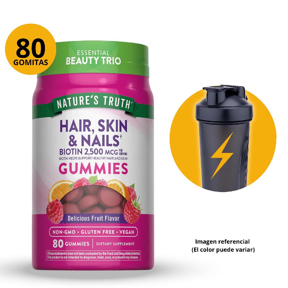GOMITAS HAIR SKIN AND NAILS 80 GOMITAS NATURE'S TRUTH SABOR FRUTADO CON SHAKER DE REGALO