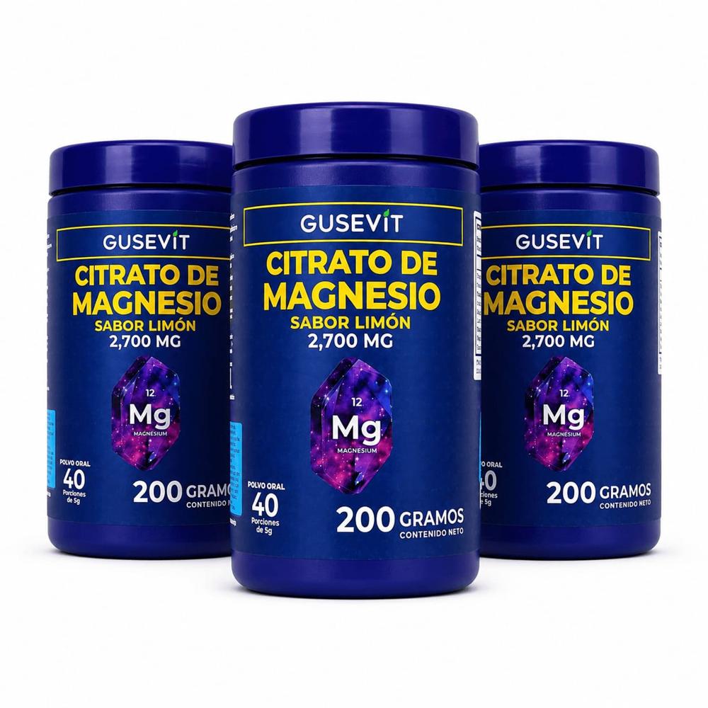 Pack 3 Frascos Citrato de Magnesio 200 g c-u Sabor Limón