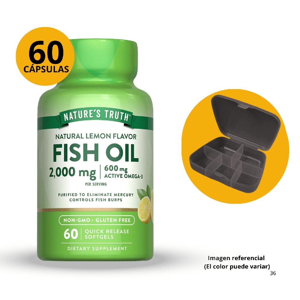 OMEGA 3 FISH OIL 2000MG 60 CAPSULAS BLANDAS NATURE'S TRUTH SABOR LIMON CON PASTILLERO