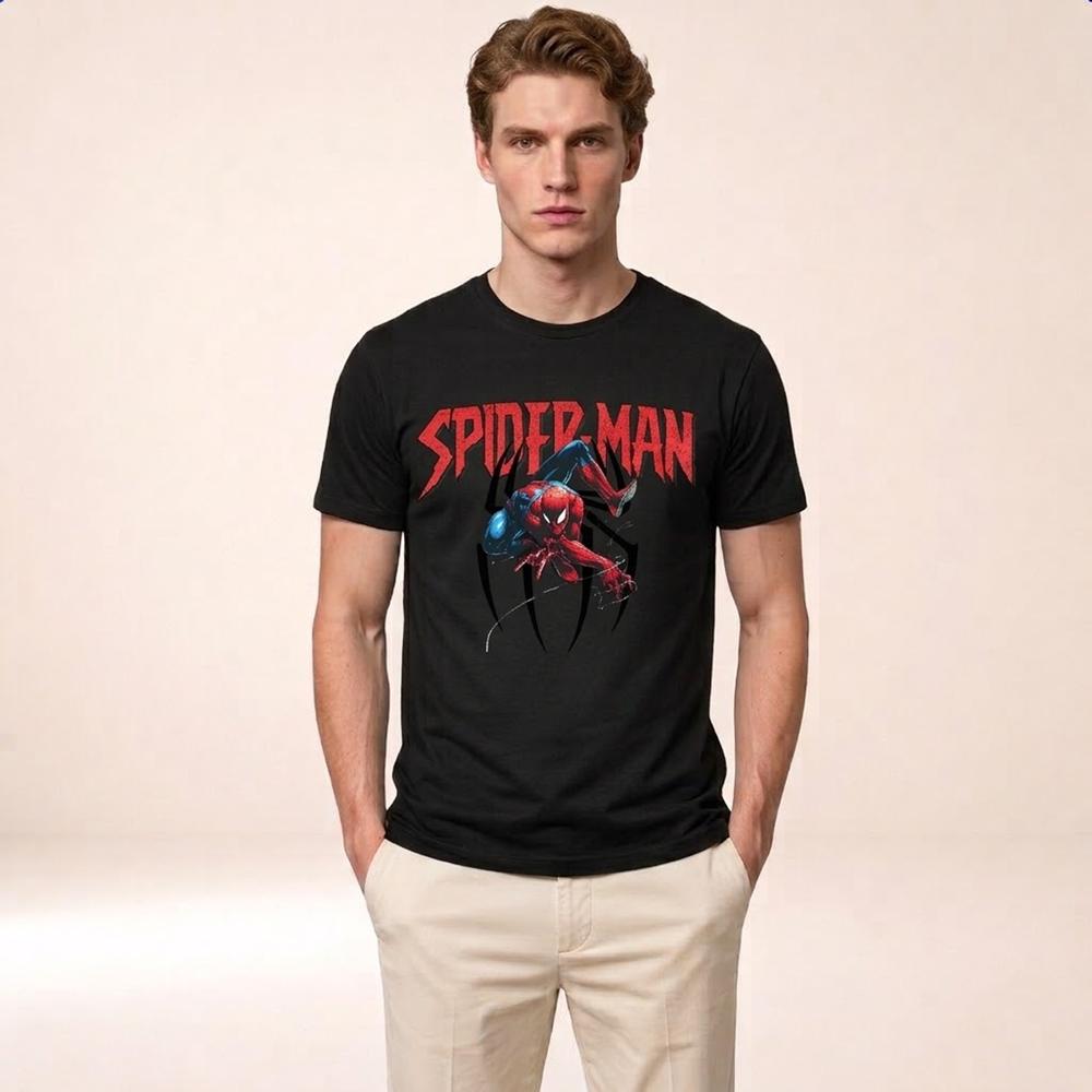 Polo Negro Hombre Araña con Estilo Juvenil Color Negro Talla XL