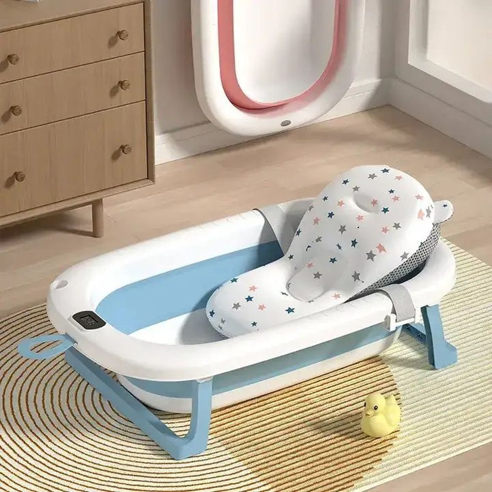 bañera plegable con termometro + cojin modelo clasico - celeste
