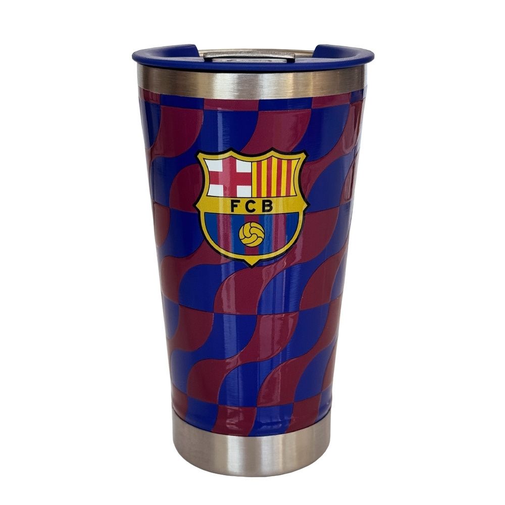 Mug Vaso Acero Termico Barca Futbol Azul Con Destapador 500 ML