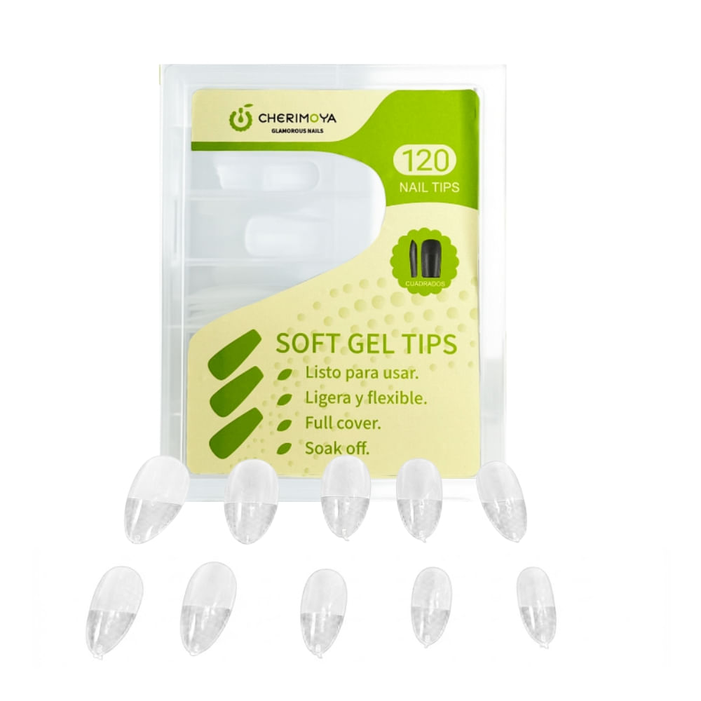 Uñas Soft Gel Tips Cherimoya 120 unid Nail Tips Diseño Almendra