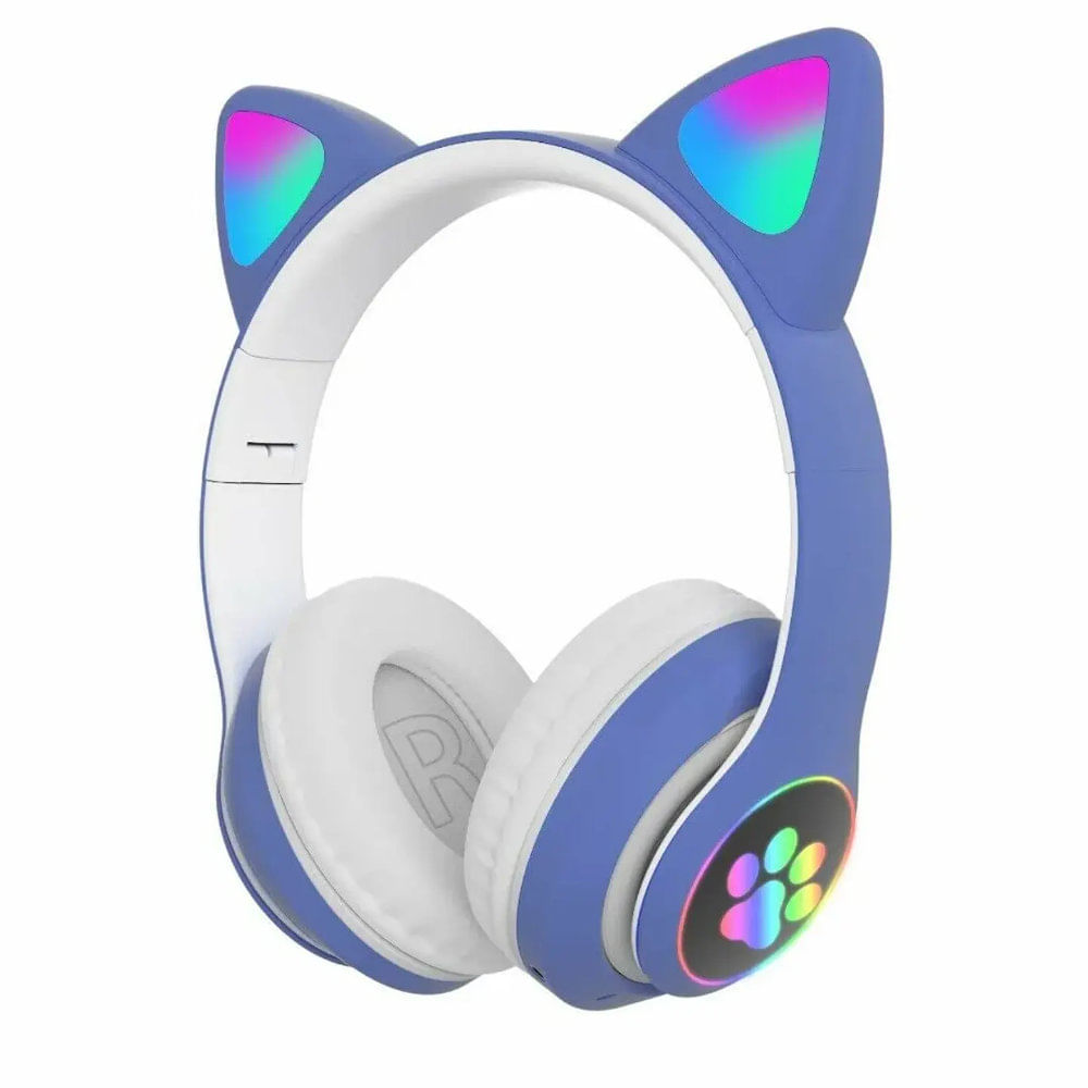 AUDÍFONOS INALÁMBRICOS BLUETOOTH OREJAS DE GATO AZULES  PLEGABLES CON LECTOR SD