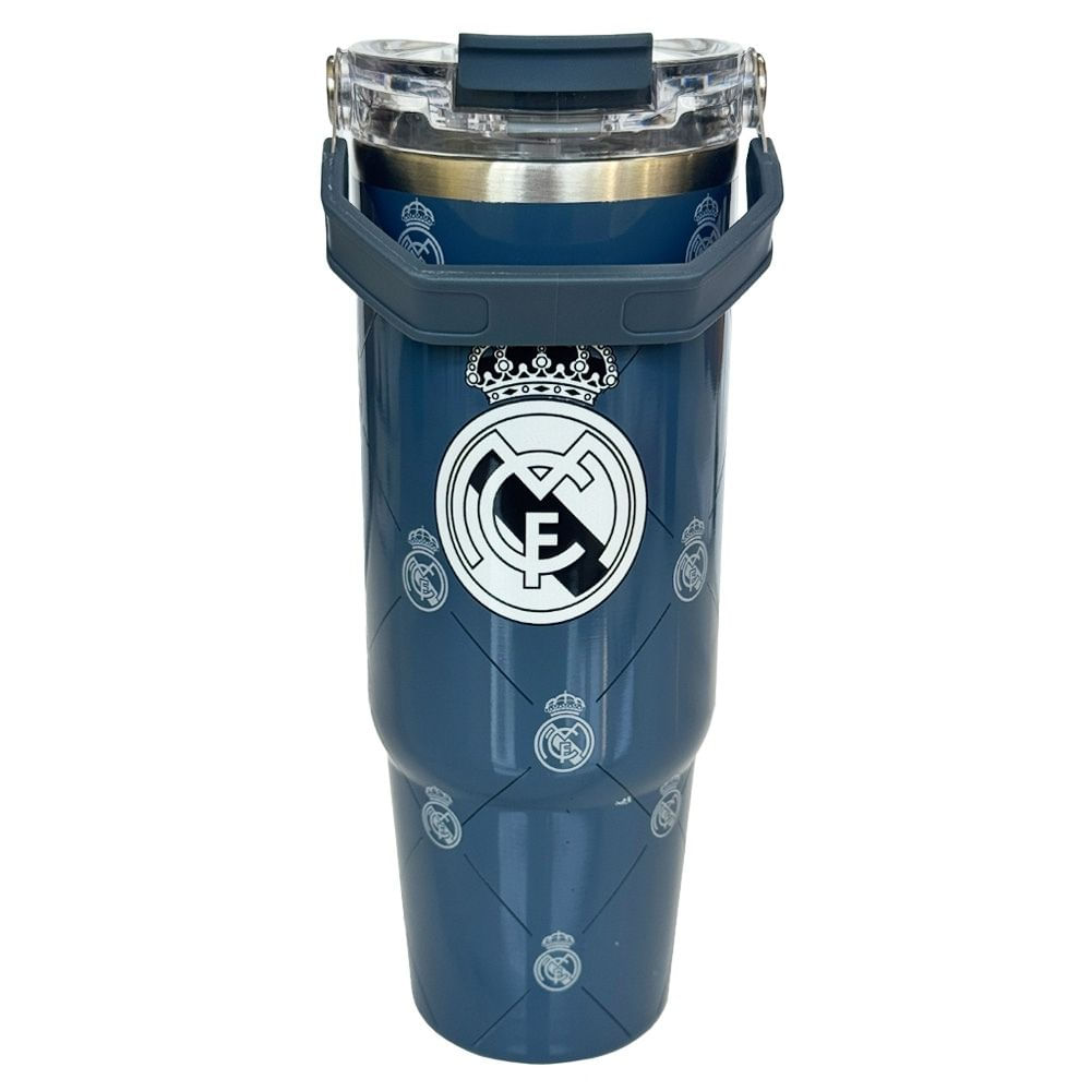 Mug Vaso Acero Termico R. Madrid Futbol Azul Con Destapador 500 ML