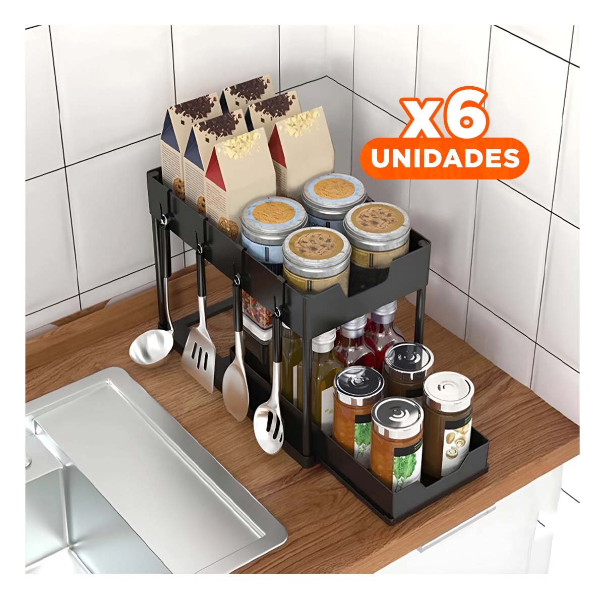 Pack6 Contenedor 2 Niveles con 2 Cajones Deslizables Funcional y Compacto Negro Y Papel Regalo