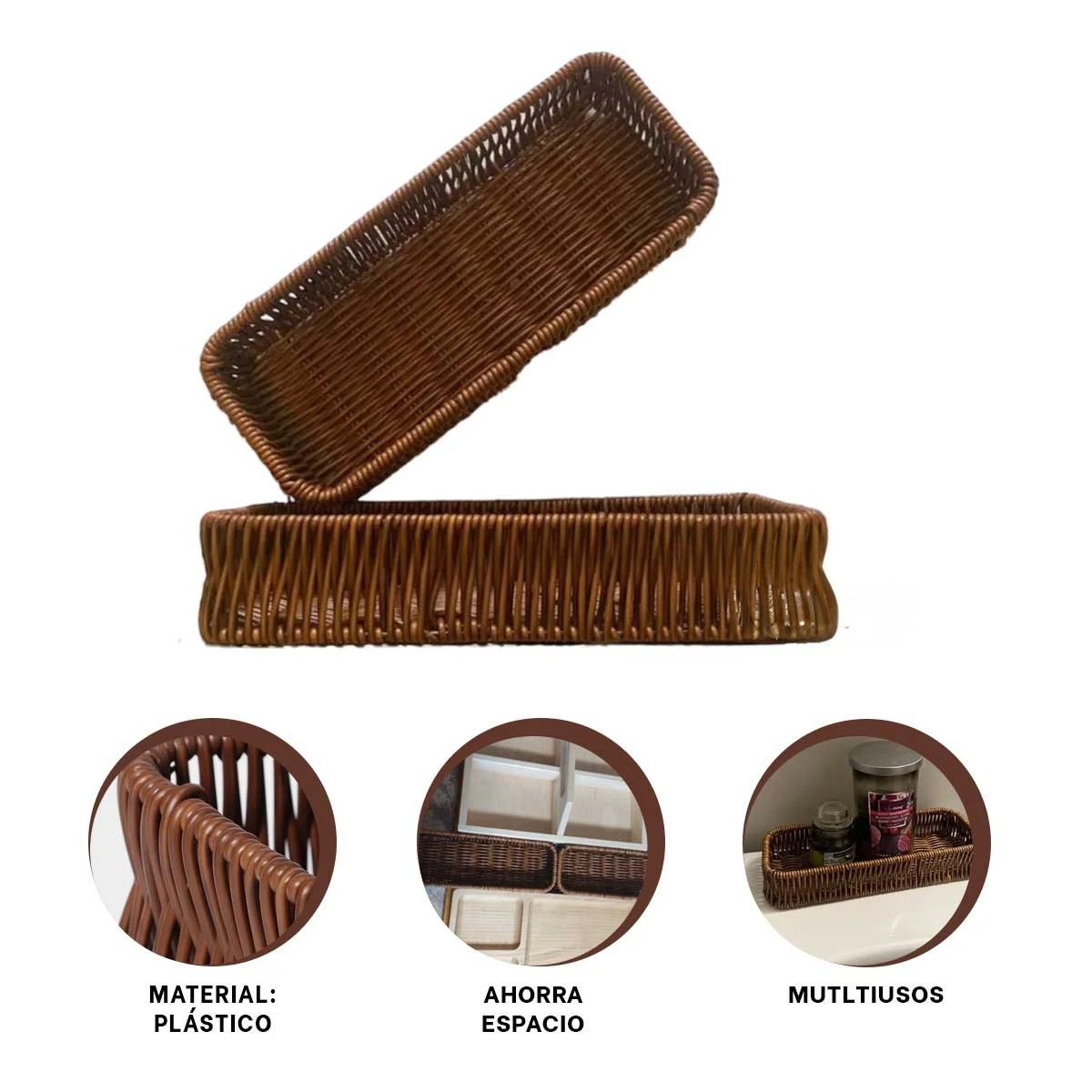 Canasta Decorativa Tejida Multiuso Rectangular Marron para Orden Personal Diario YLigas Regalo