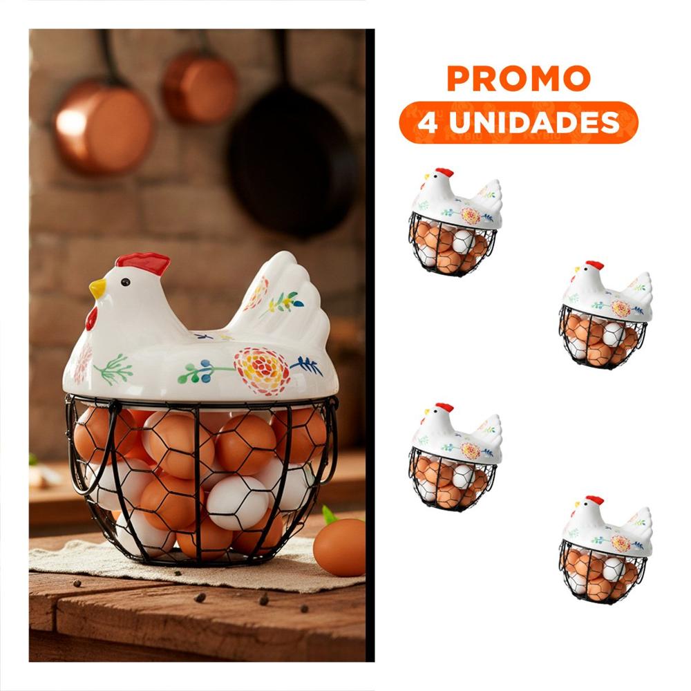 Pack4 Cesta de Huevos Gallina Metal Blanco y Negro para Espacios de Mesa YRegalo Sticker
