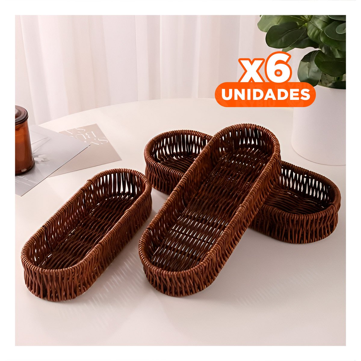 Pack6 Bandeja Funcional Tejida Multiuso Ovalada Marron para Hogar Moderno YPapel Regalo