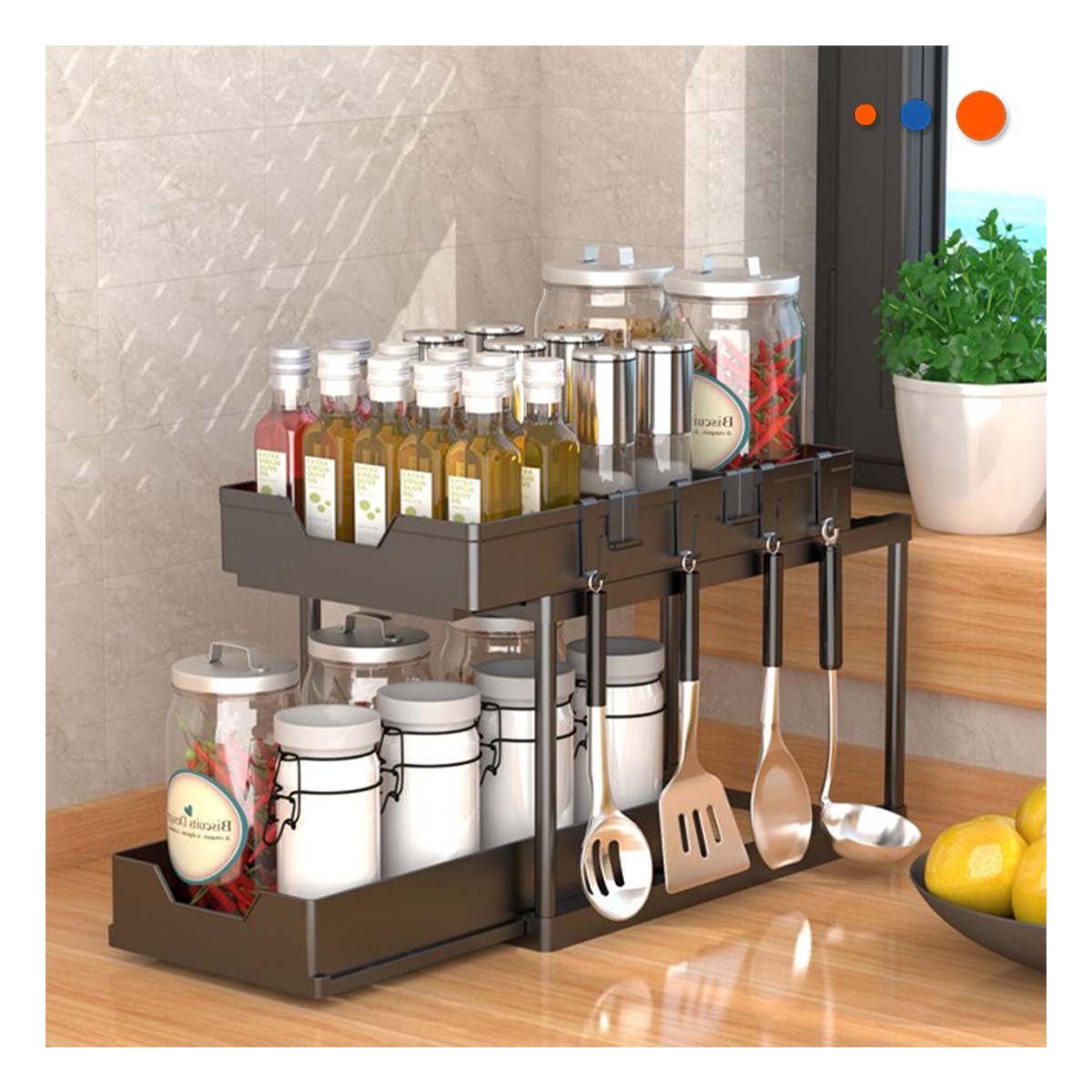 Modulo 2 Niveles con 2 Cajones Deslizables Versatil para Hogar Negro Y notas