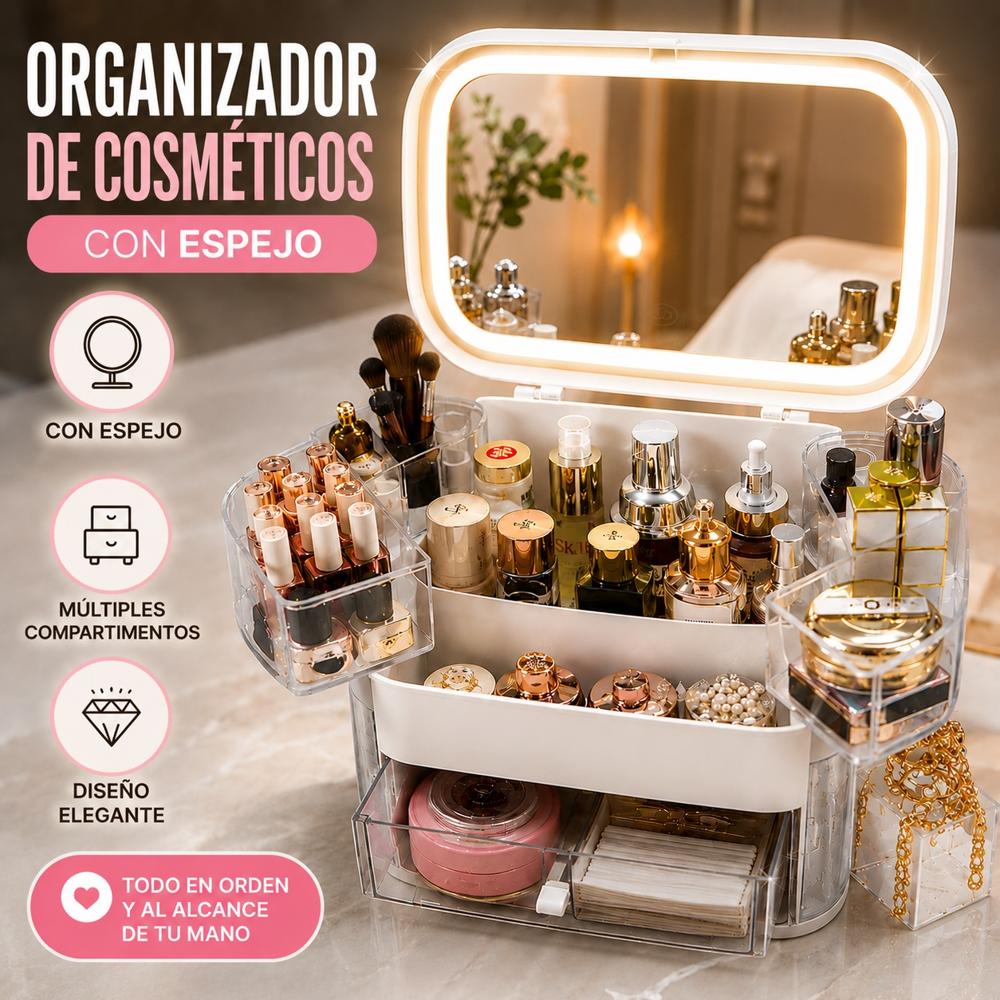 Organizador de maquillaje multifuncional con Espejo  Orden Elegancia y Comodidad