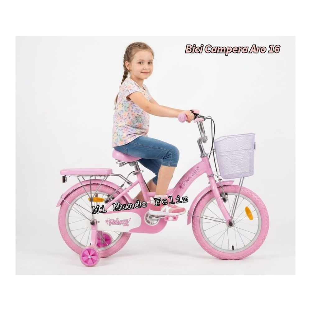 Bicicleta Campera para Niña Aro 16 con Canasta Rosa Pastel