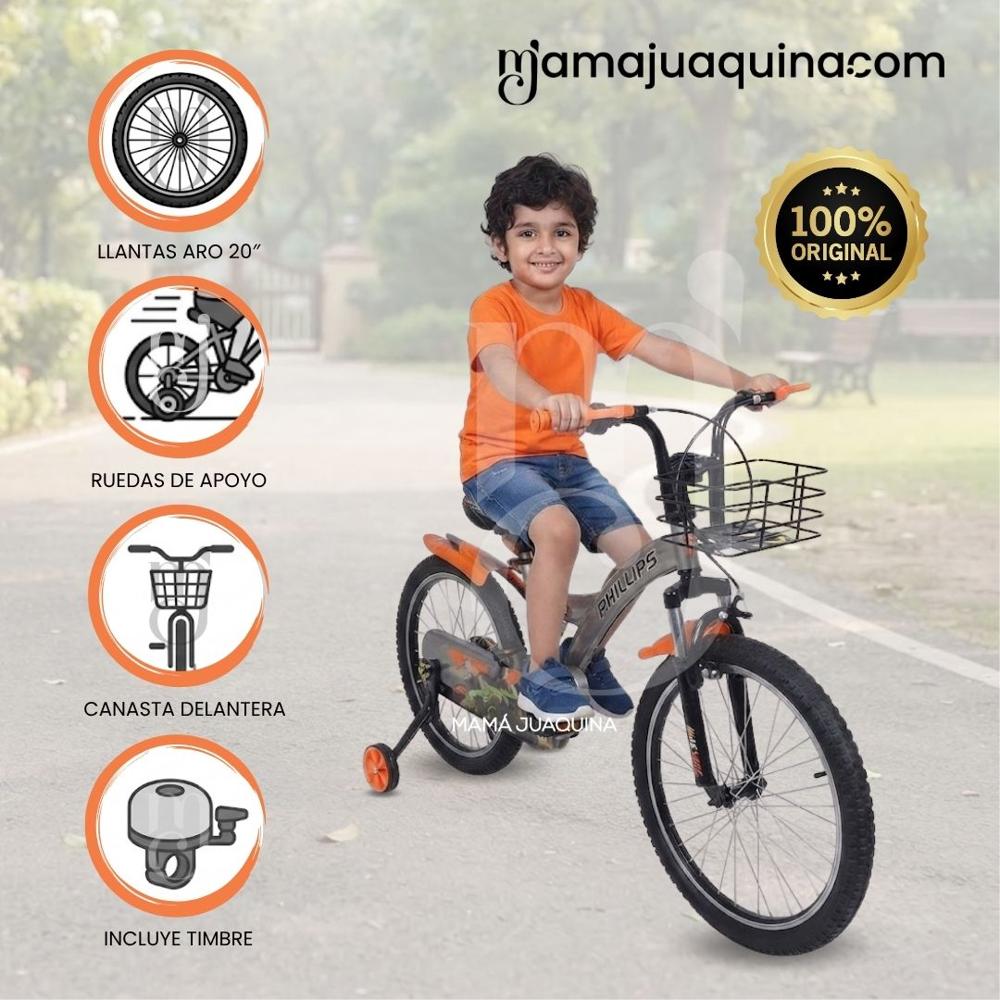 Bicicleta Para Niño Aro 20 PHILLIPS KING con Canasta Orange