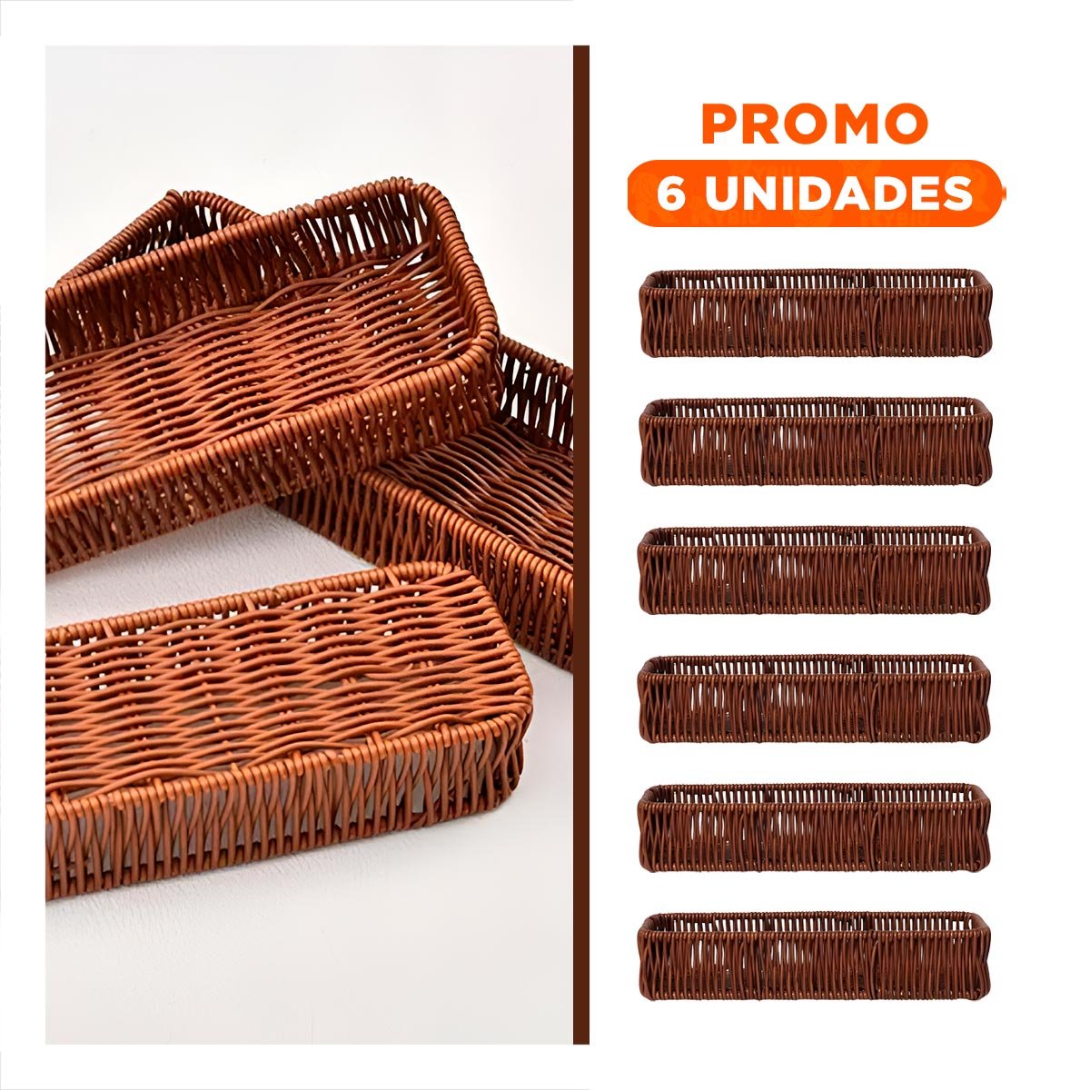 Pack6 Bandeja Decorativa Tejida Multiuso Rectangular Marron Orden Personal Diario