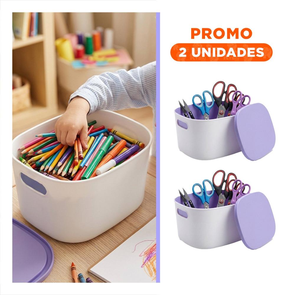 Pack2 Baul con Tapa Lila y Blanco para Guardar Objetos 26.5x22x15.4 cm