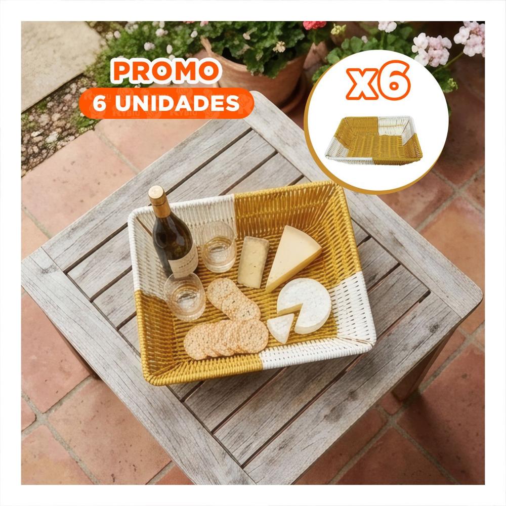 Pack6 Canastilla Mostaza y Blanco con Tejidos Abiertos  YRegalo Sticker