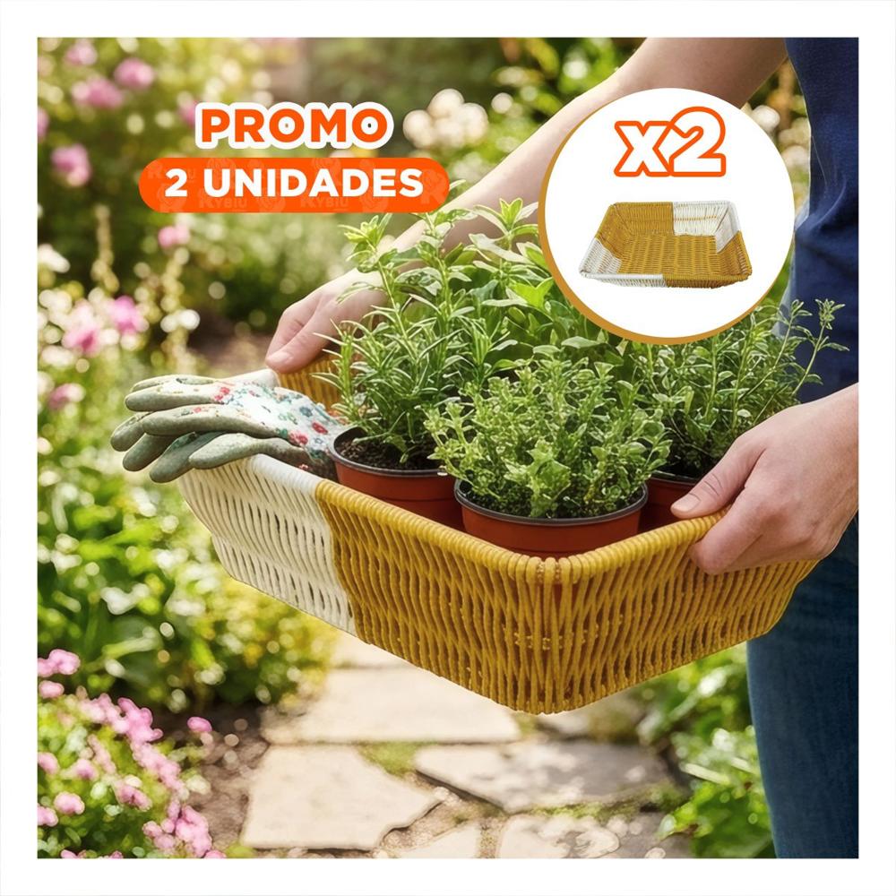 Pack2 Canastilla con Tejidos Abiertos Mostaza y Blanco para Sala YPapel Regalo