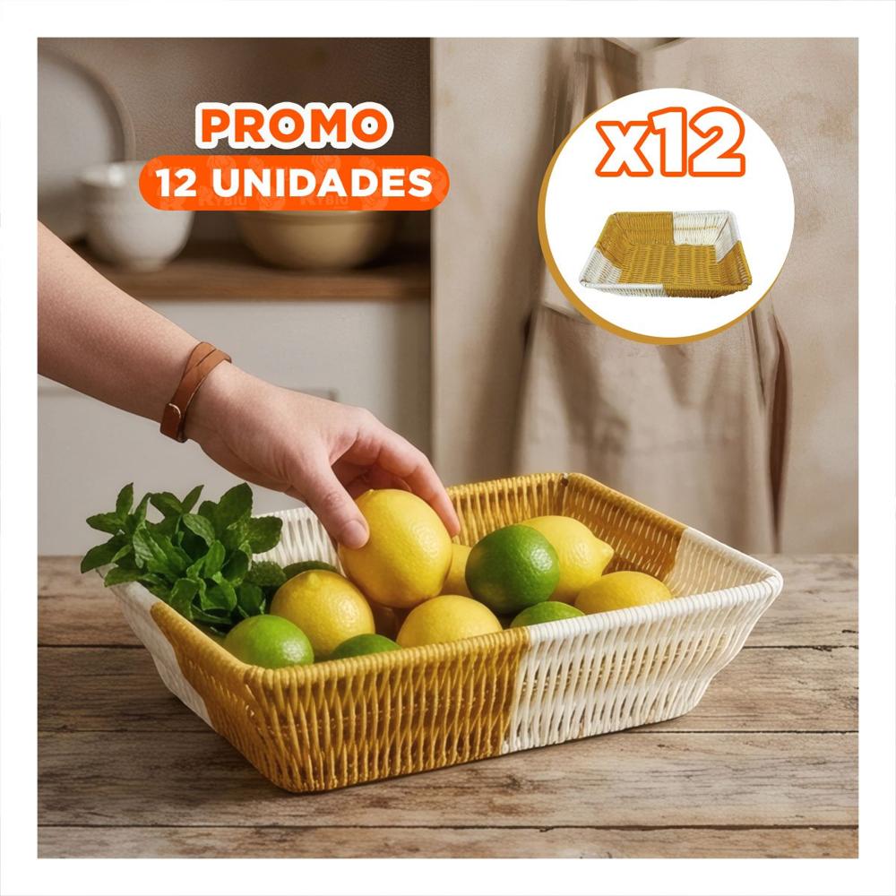 Pack12 Canasta Multiuso Color Mostaza y Blanco con Acabado Tejido  YPapel Regalo