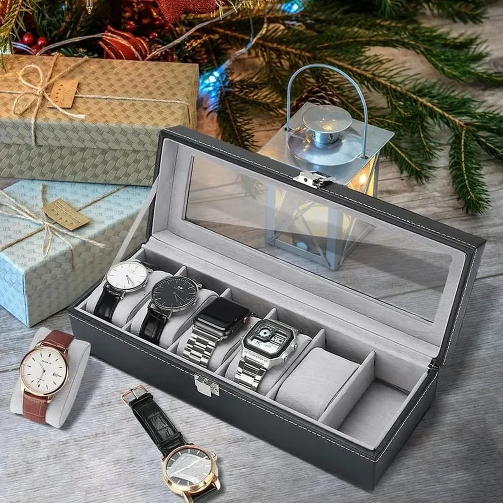 Caja Organizadora de 6Relojes  Porta Relojes Organizador de 6Compartimientos Portarelojes Exhibidor