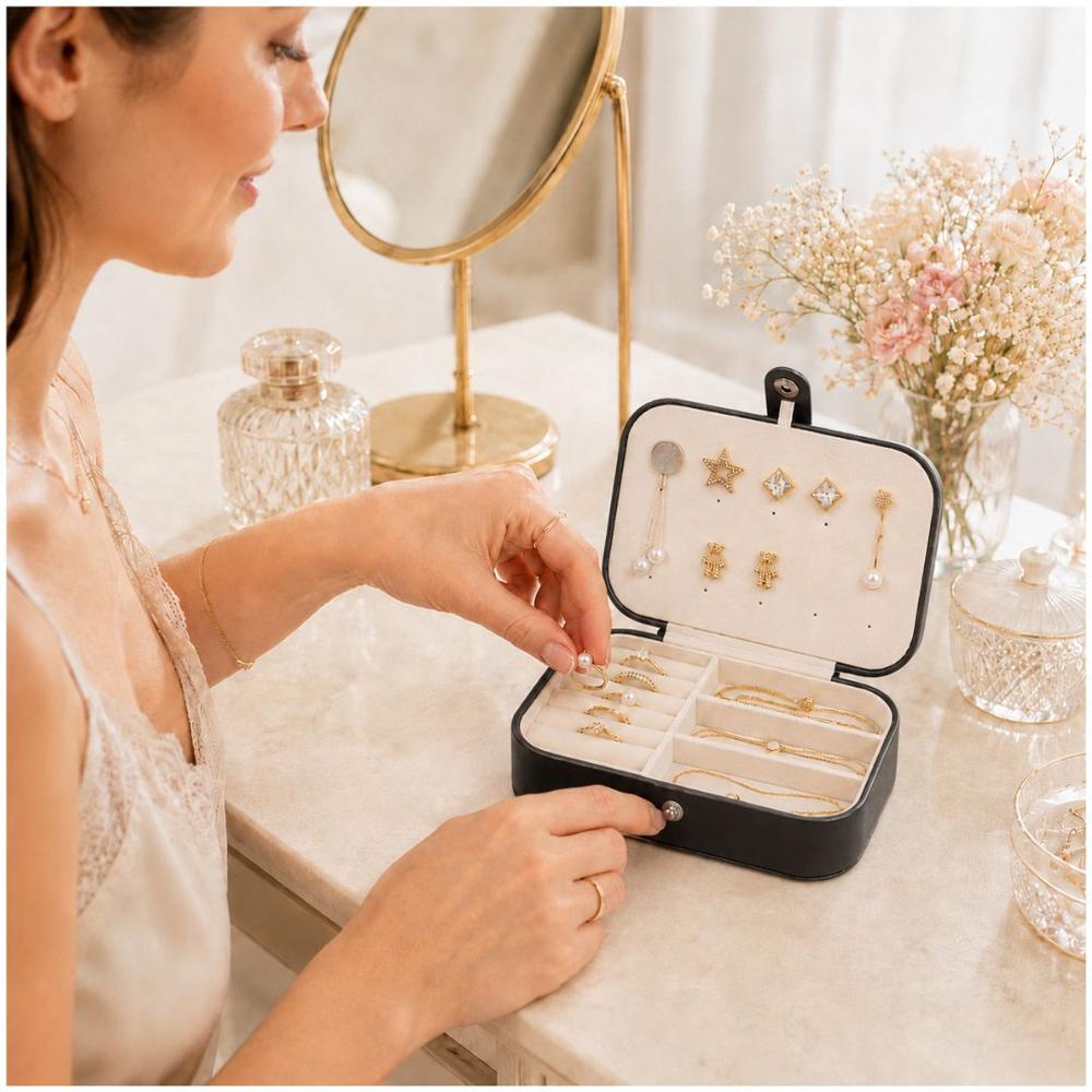 Joyero Organizador de Joyas Portátil para Anillos Pulseras y Accesorios Negro