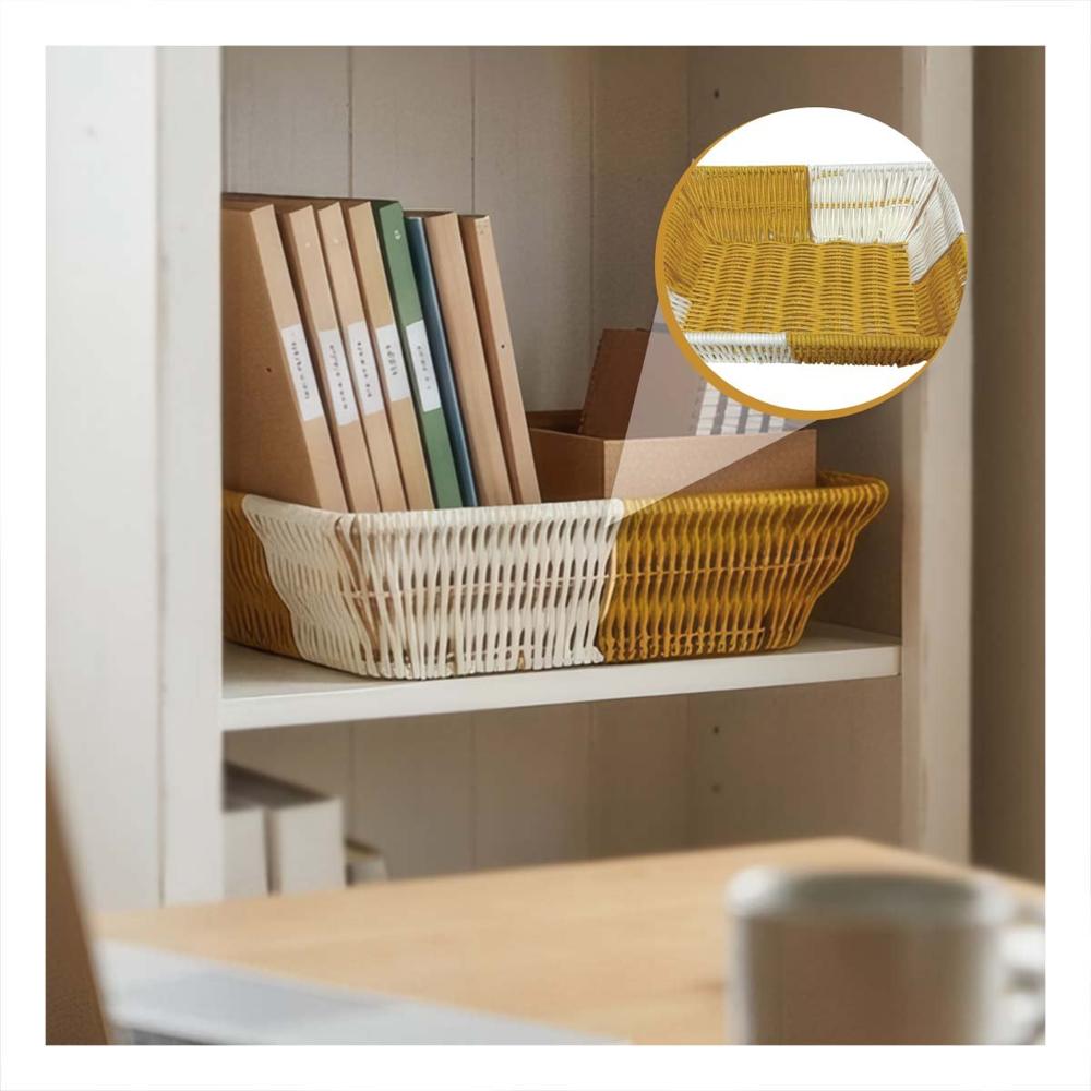 Cesta Tejida para Hogar Mostaza y Blanco con Forma Rectangular YPapel Regalo