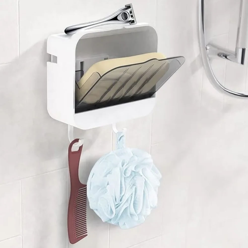 Jabonera de Pared con Tapa Drenaje y Ganchos  Pack x2