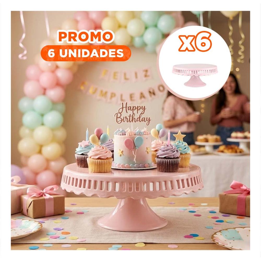 Pack6 Soporte Ceramica Rayitas Rosado 25 cm para Presentacion de Dulces YPapel Regalo