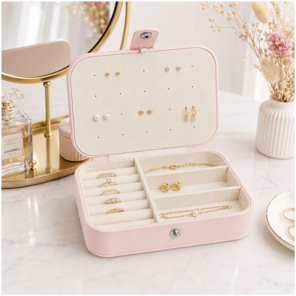 Joyero Organizador de Joyas Portátil para Anillos Pulseras y Accesorios Rosado