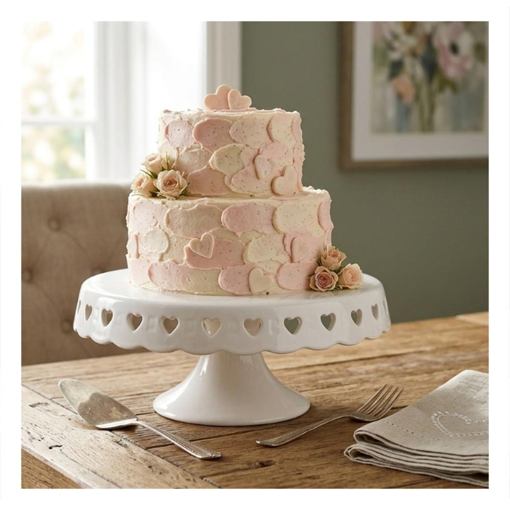 Pedestal Ceramica Blanco con Corazones 25 cm para Presentacion de Postres YRegalo Sticker