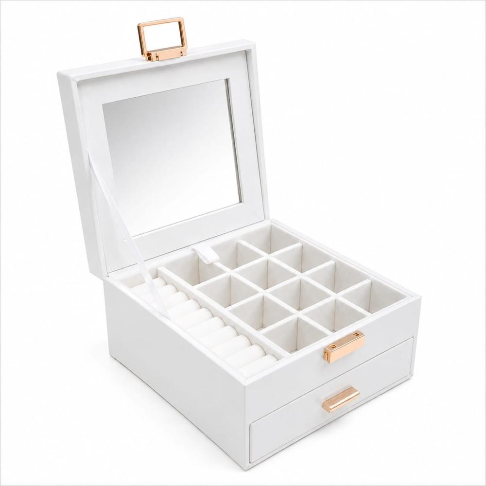 Joyero Organizador Premium con Espejo y Cajón  Diseño Elegante Compacto