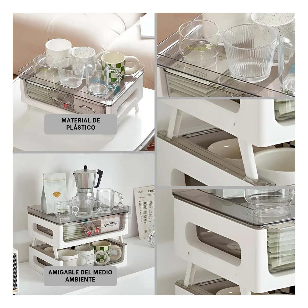 Estante Multifuncional de 2 Niveles para Te y Tazas Uso Diario 39.5x27x23.5cm