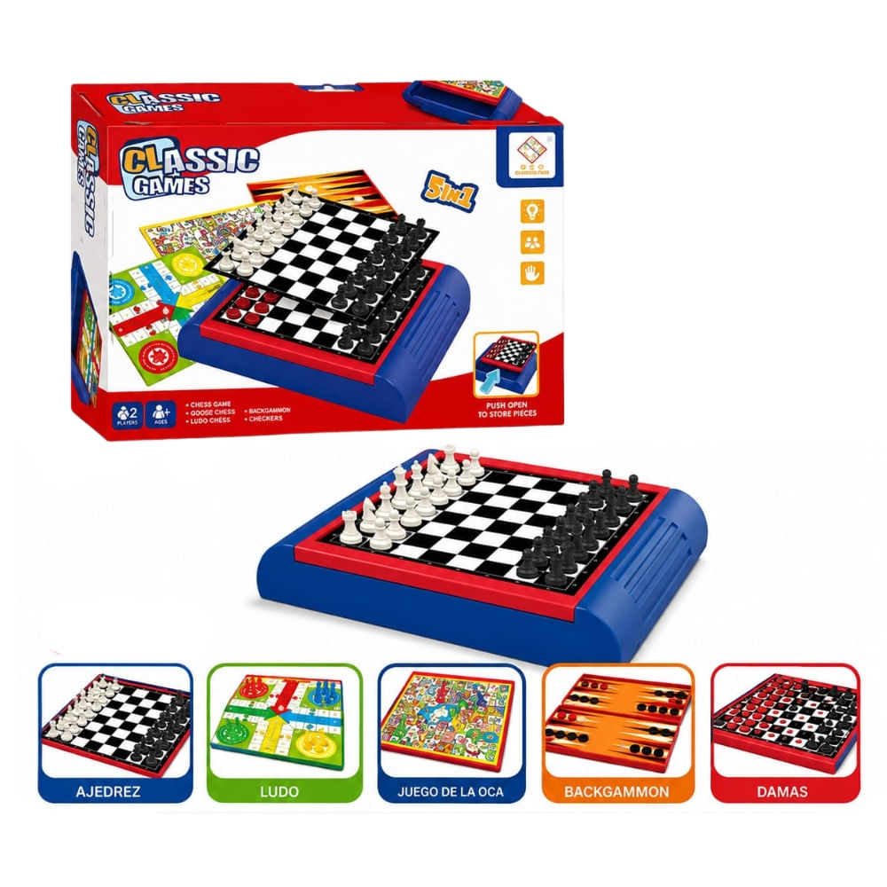 Juego Didáctico Set Clásico Ajedrez 5 en 1 Classic Game