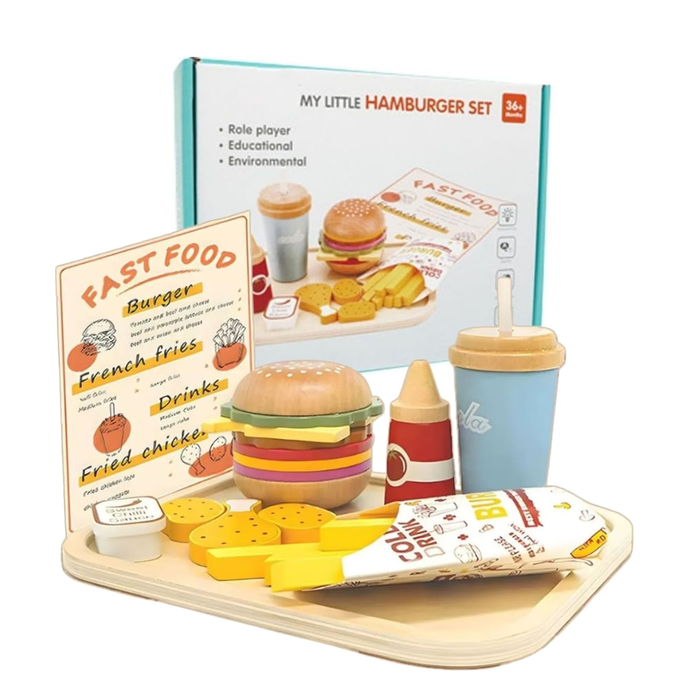 Juego Set De Hamburguesa Para Niños En Madera Hamburguer Set Kabi