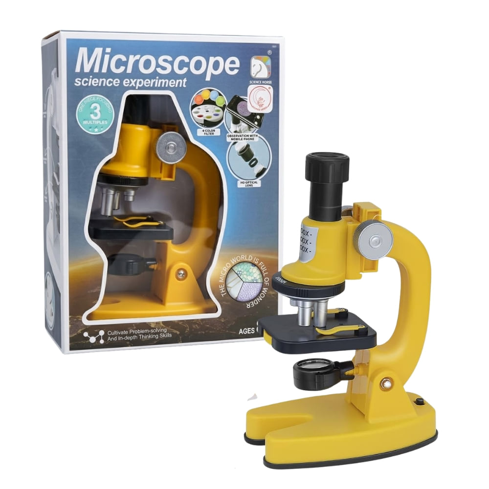 Juguete Set Microscopio Amarillo Para Niños Con Luz LED