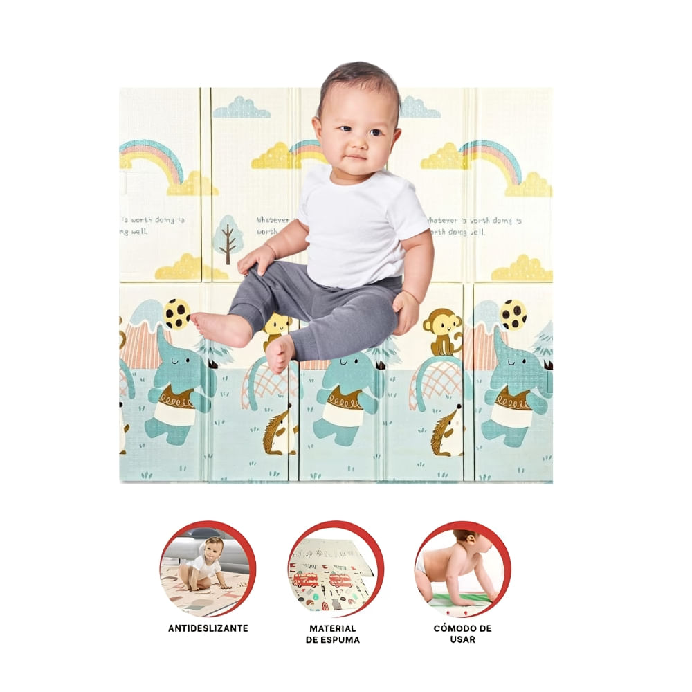 Piso Plegable Reversible para Bebes de Animalitos Jugando Futbol y Castillo