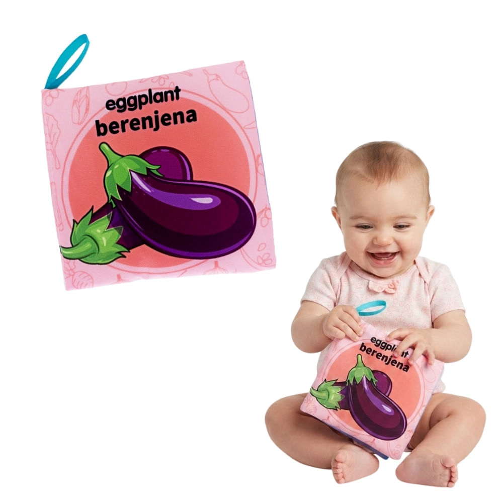 Juguete Libro Sensorial de Tela Berenjena y Hongos para Bebes