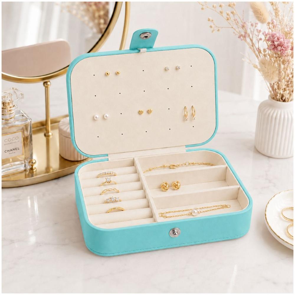 Joyero Organizador de Joyas Portátil para Anillos Pulseras y Accesorios Turquesa