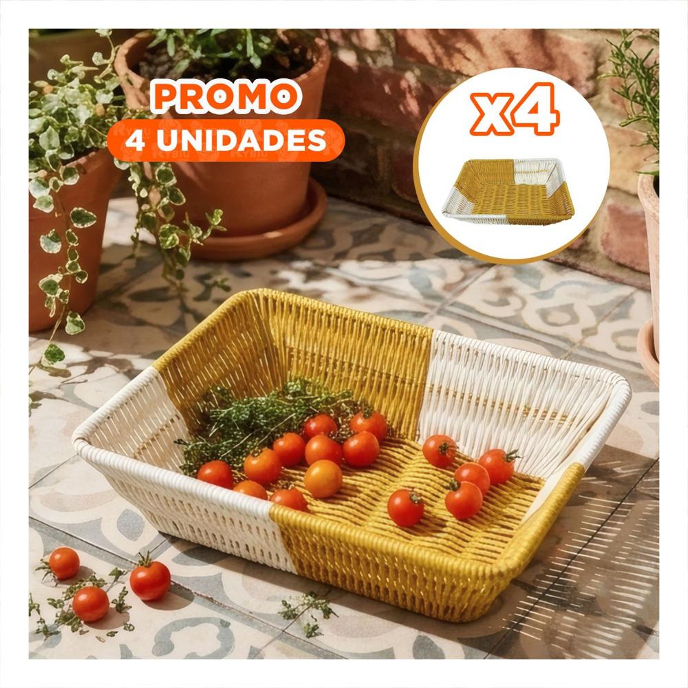 Pack4 Cesta Color Mostaza y Blanco con Diseño Tejido  YPapel Regalo