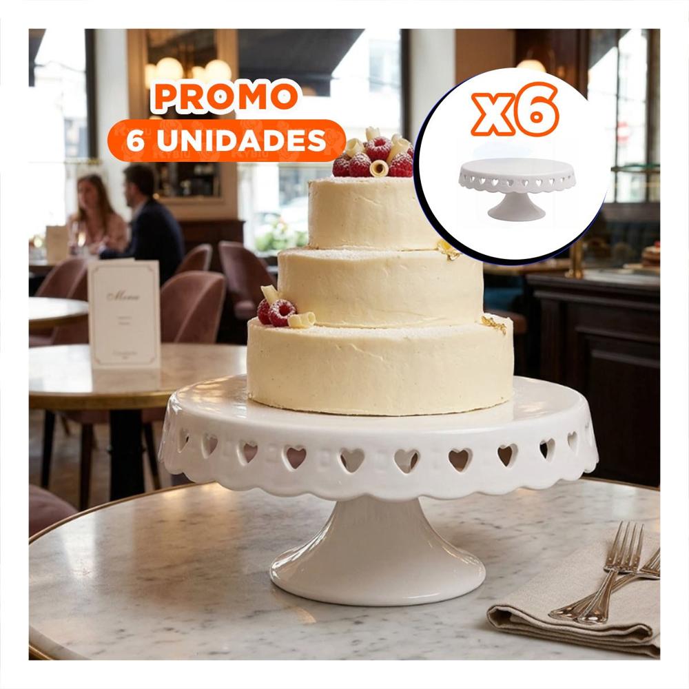 Pack6 Base para Reposteria Color Blanco Ceramica Corazones 25 cm YRegalo Sticker
