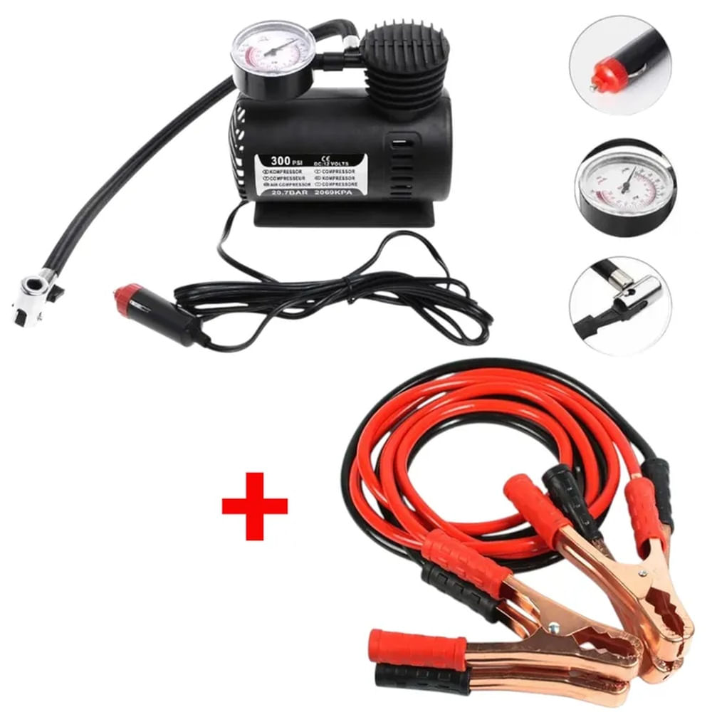 Combo Compresor Inflador Llanta Autos y Cable Arrancador para Bateria