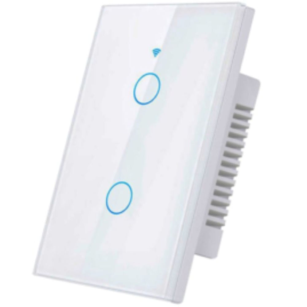 Interruptor de Pared con Panel de Vidrio Templado de 2 Bandas WiFi Blanco