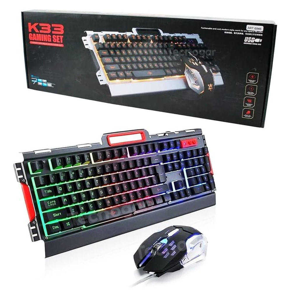 Teclado y Mouse Gamer K33 Rgb Dpi Ajustable 3200 Oem Multicolor
