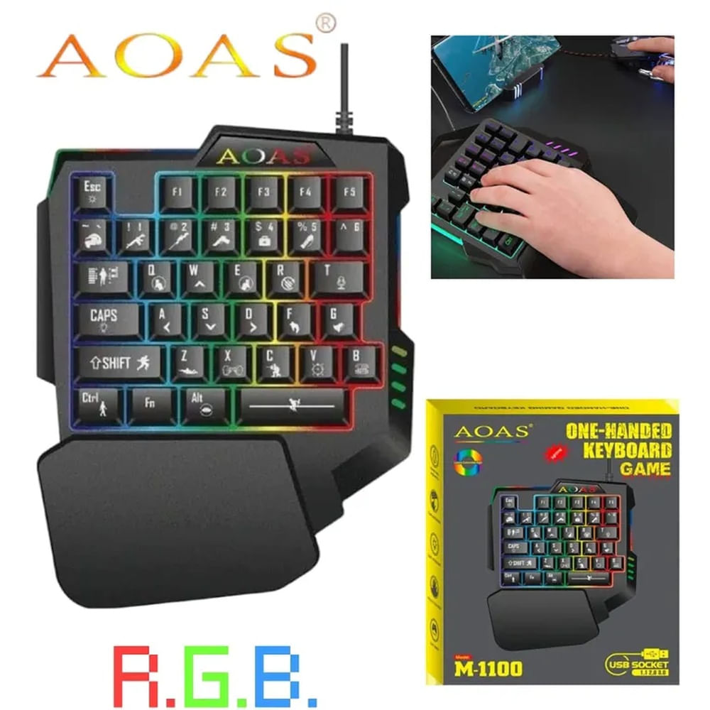 AOAS M-1100 Teclado Numérico Gamer RGB con Reposamanos Negro