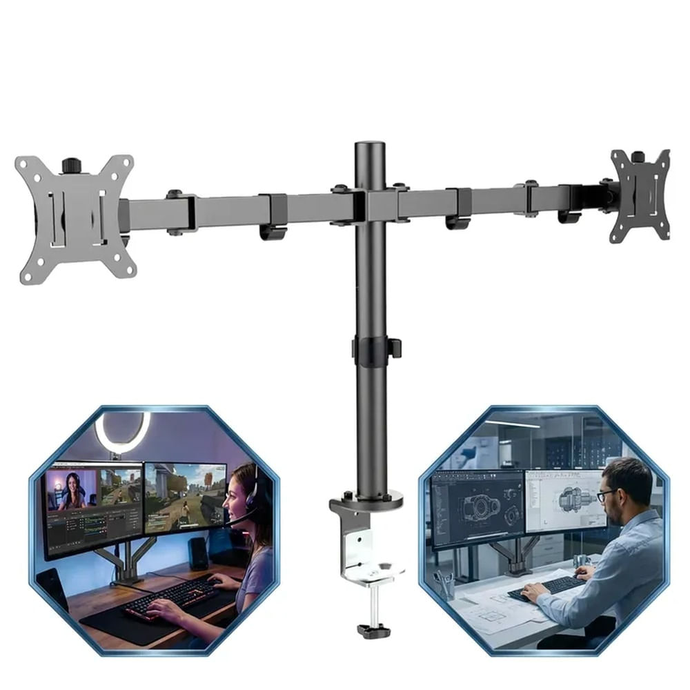 Rack de Escritorio para 2 Monitores - Soporte Doble Pantalla Ergonómico