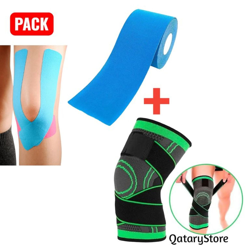 Pack Rodillera Ajustable y Cinta Kinesiologica 5cmx5m FisioTerapia
