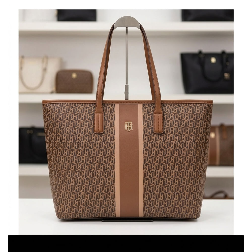 Cartera tote Tommy hilfiger monograma marrón