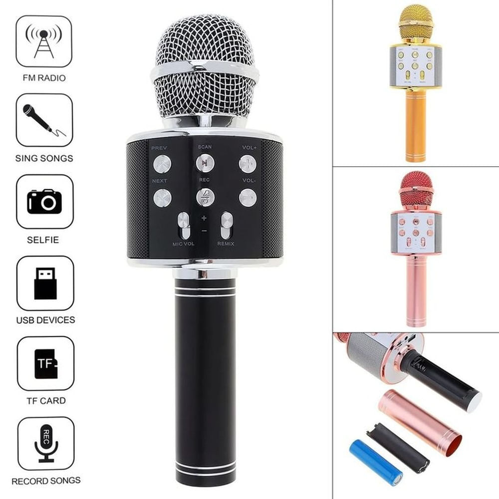 Micrófono Inalámbrico de Karaoke para Niños y Adultos - Bluetooth, USB y Micro SD