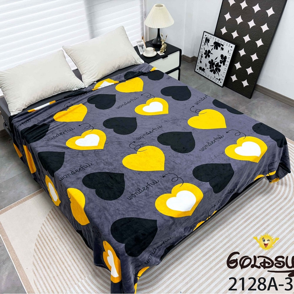 Manta Piel de Durazno Estampada 800gr de 2 Plazas Amarillo