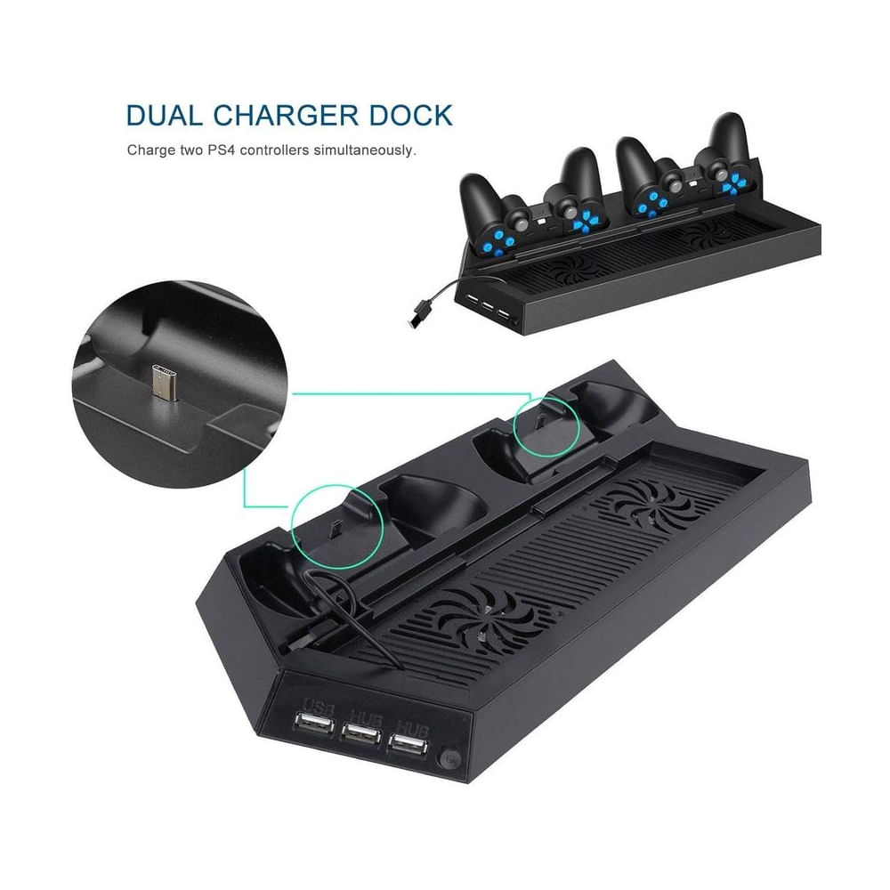 Base Ventiladora Para Consola PS4 Soporte Con Hub USB Y Cargadores