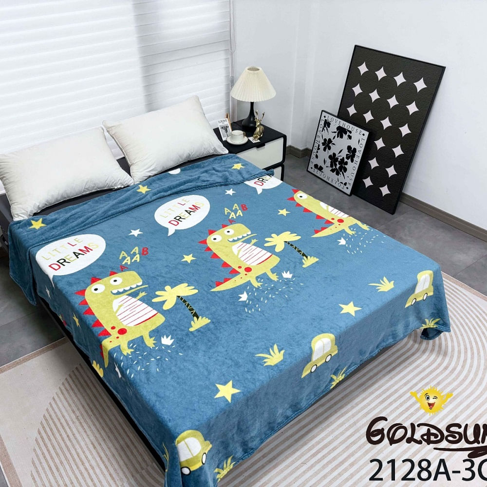 Manta Piel de Durazno Estampada 800gr de 2 Plazas Celeste